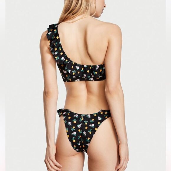 Victoria’s Secret Swim Ruffle One-Shoulder Bikini Top & bottom set Black Lemon - Picture 12 of 13